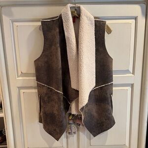 Brown and Cream Shearling Vest